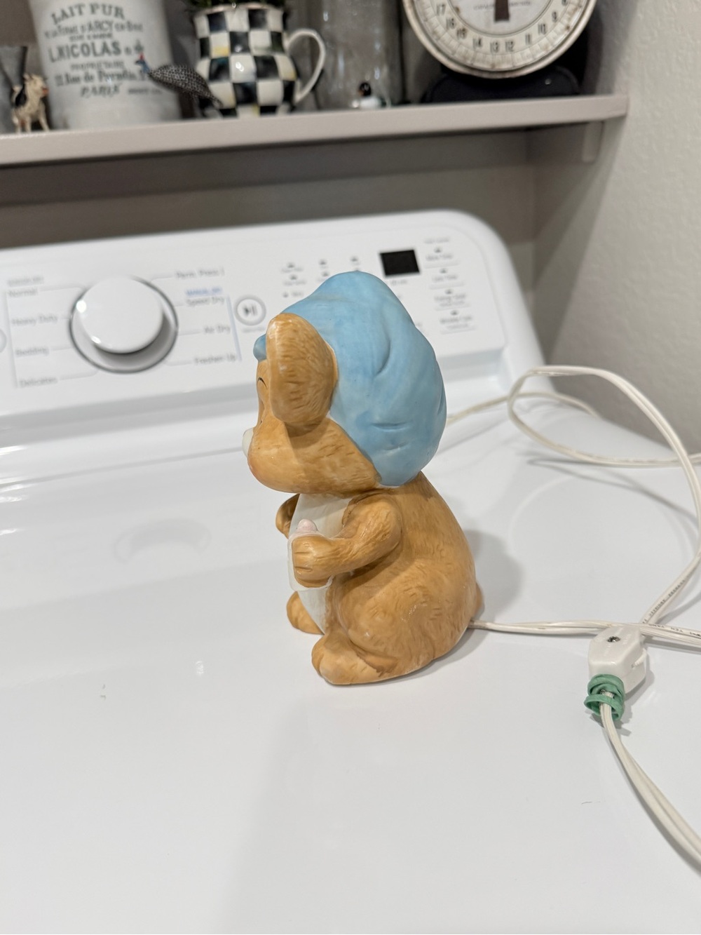 Vintage Porcelain Sleepy Mouse Night Light – Nursery Lamp with Blue Hat - Picture 12 of 17